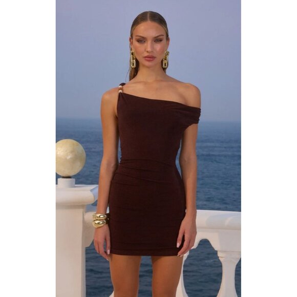 Runaway The Label Chocolate Brown Cowl Neck Mini Dress XS - Picture 3 of 6